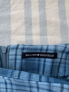 Brandy Melville Light Blue Plaid Skirt with Navy Details
